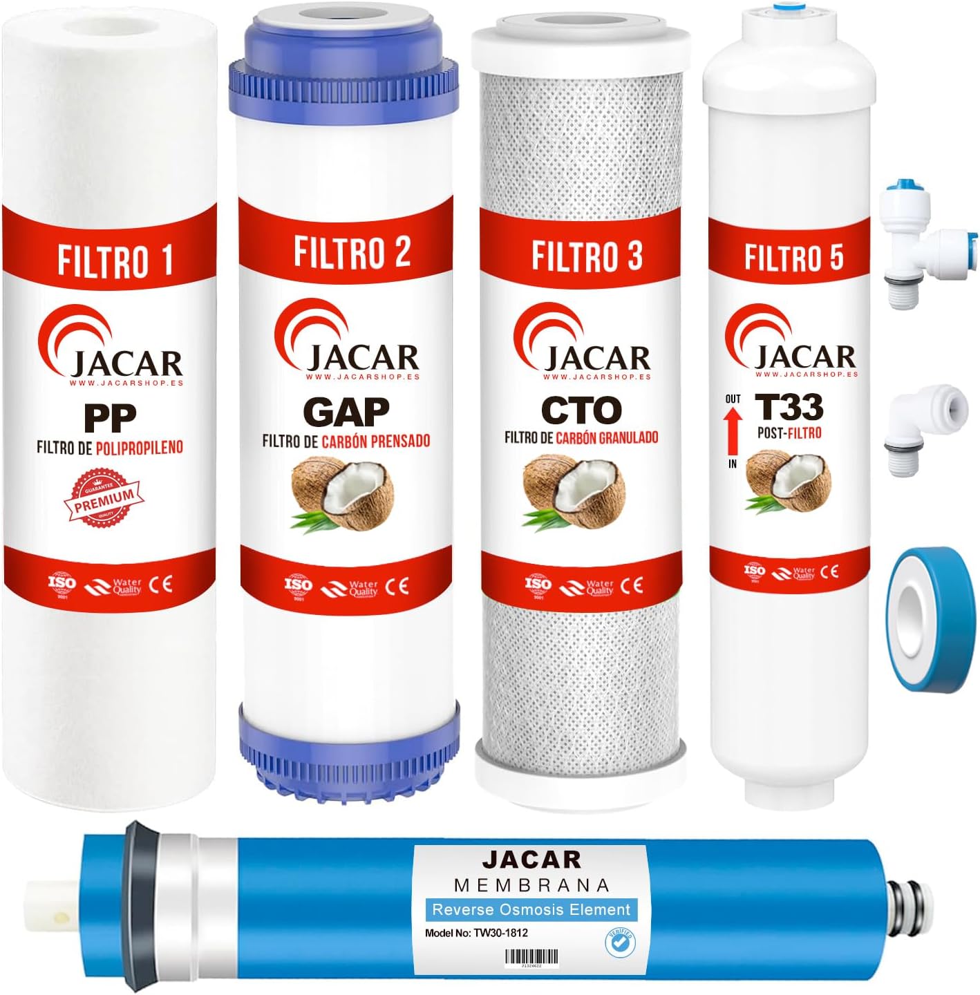 JACAR kit de filtros y membrana de 50 GPD para ósmosis inversa