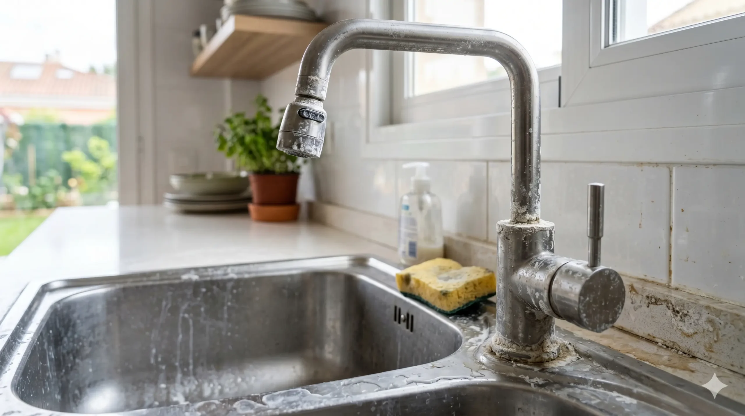 Problemas de agua dura en casa con cal en grifos, mampara y electrodomésticos