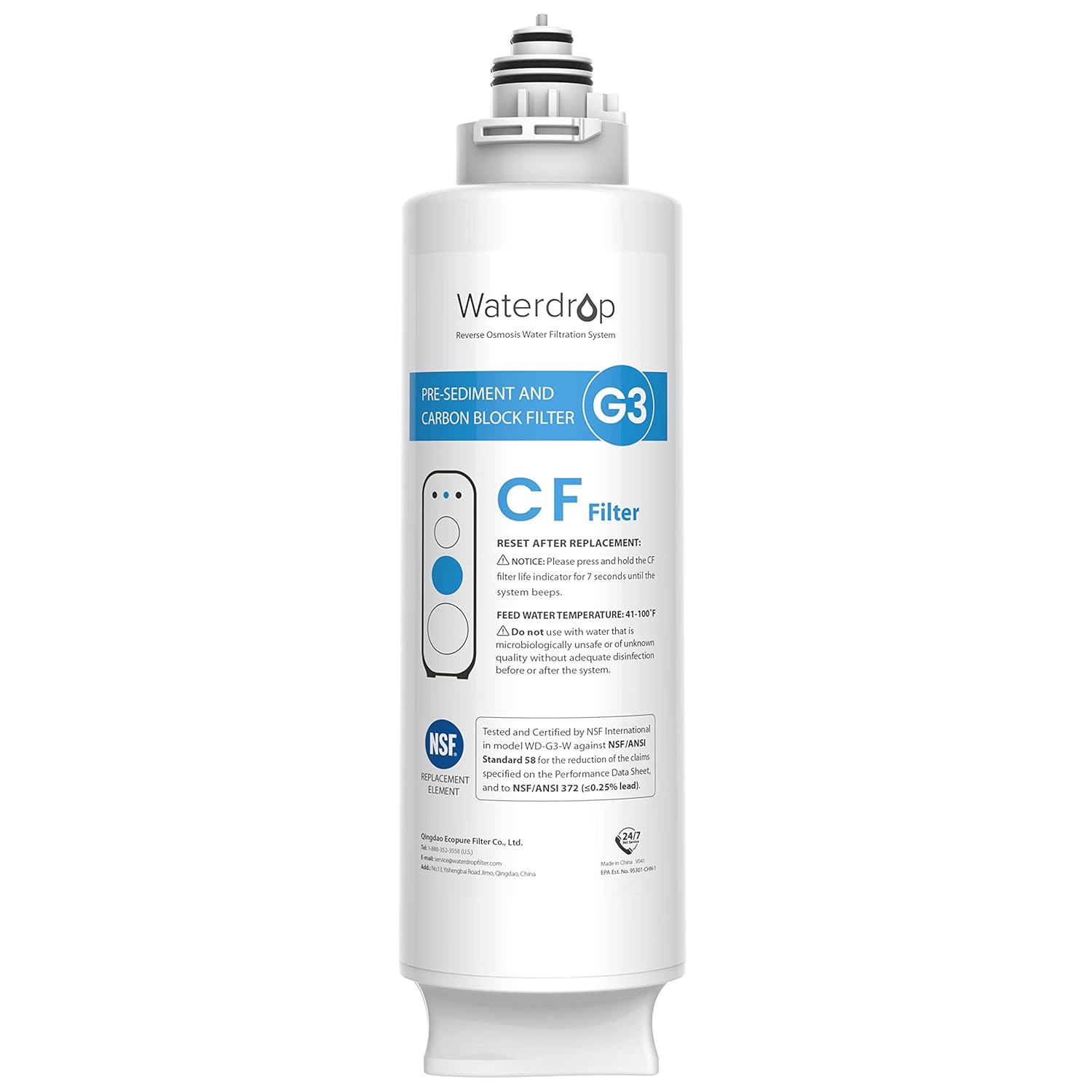 Filtro de repuesto Waterdrop WD-G3-N1CF de 6 meses para sistema G3
