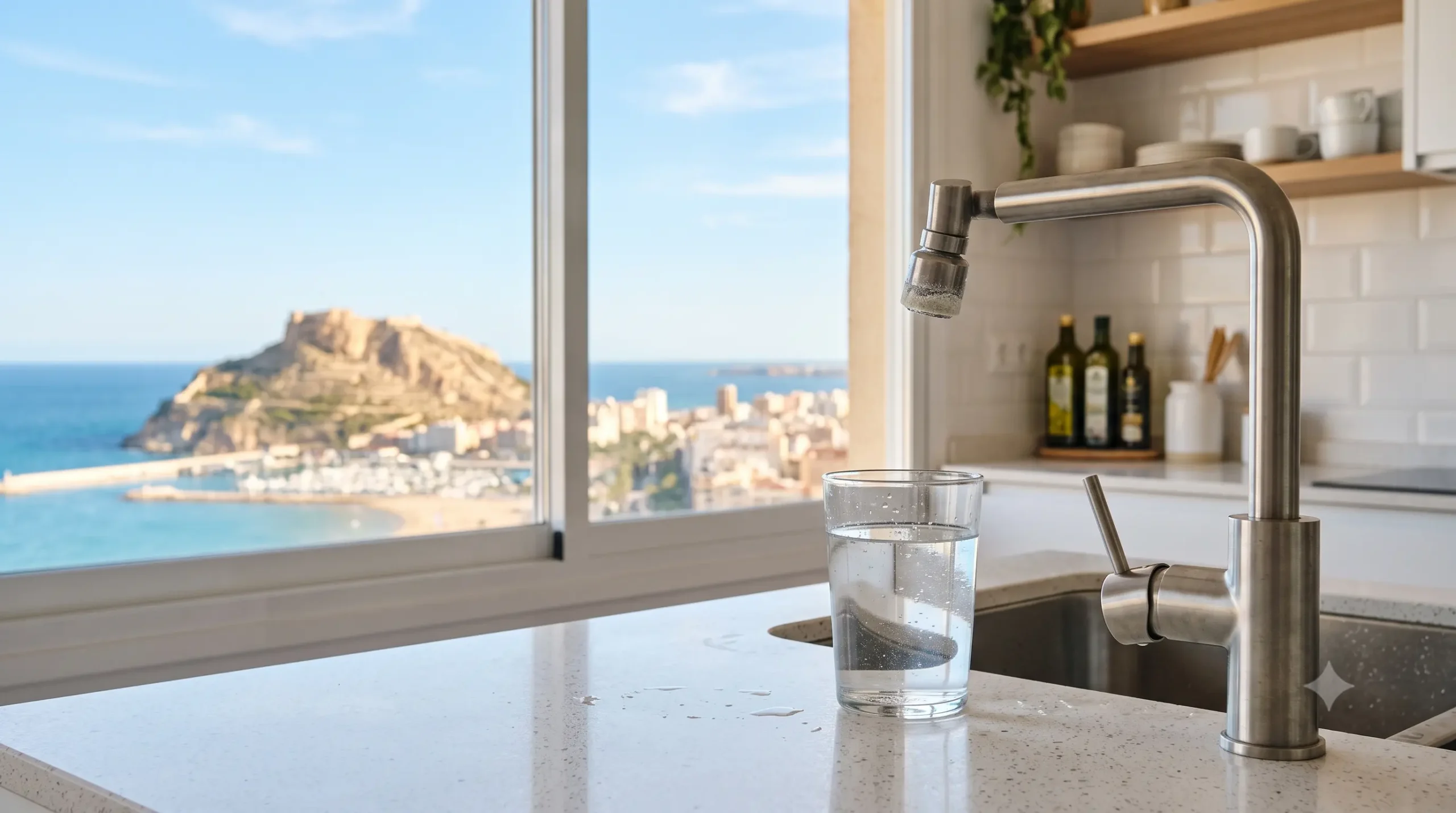 Agua del grifo de Alicante y acumulación de cal en una cocina
