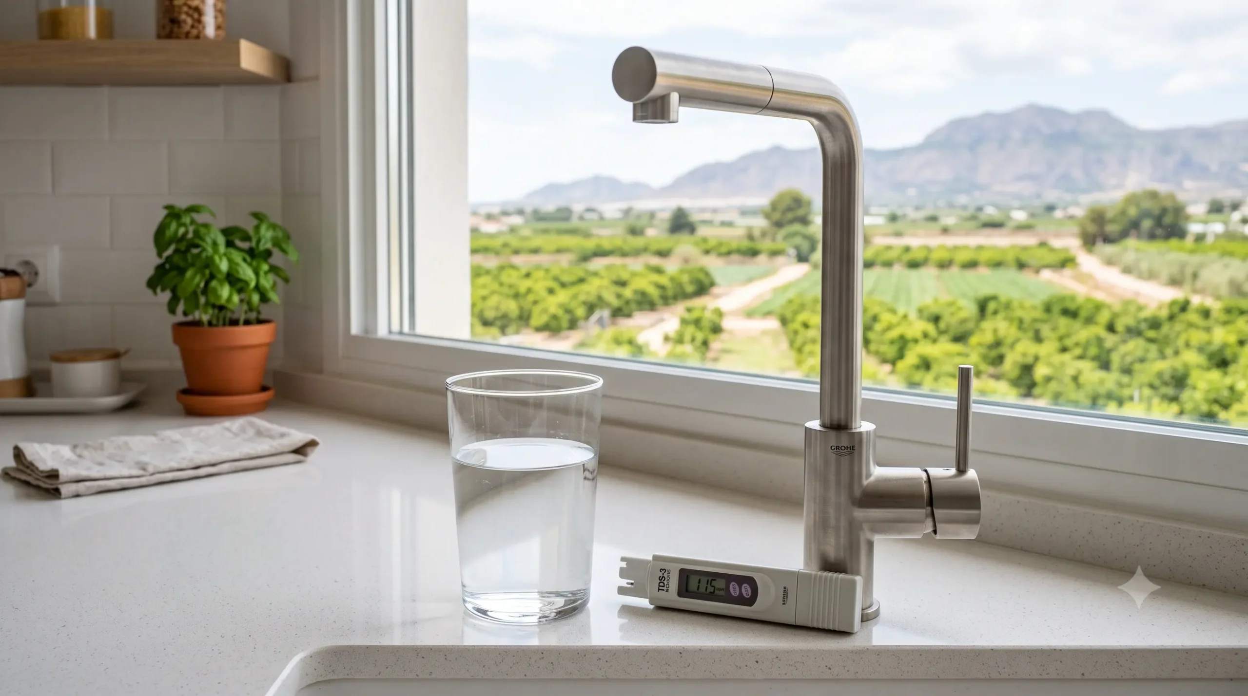 Calidad del agua del grifo de Murcia en una cocina con medidor