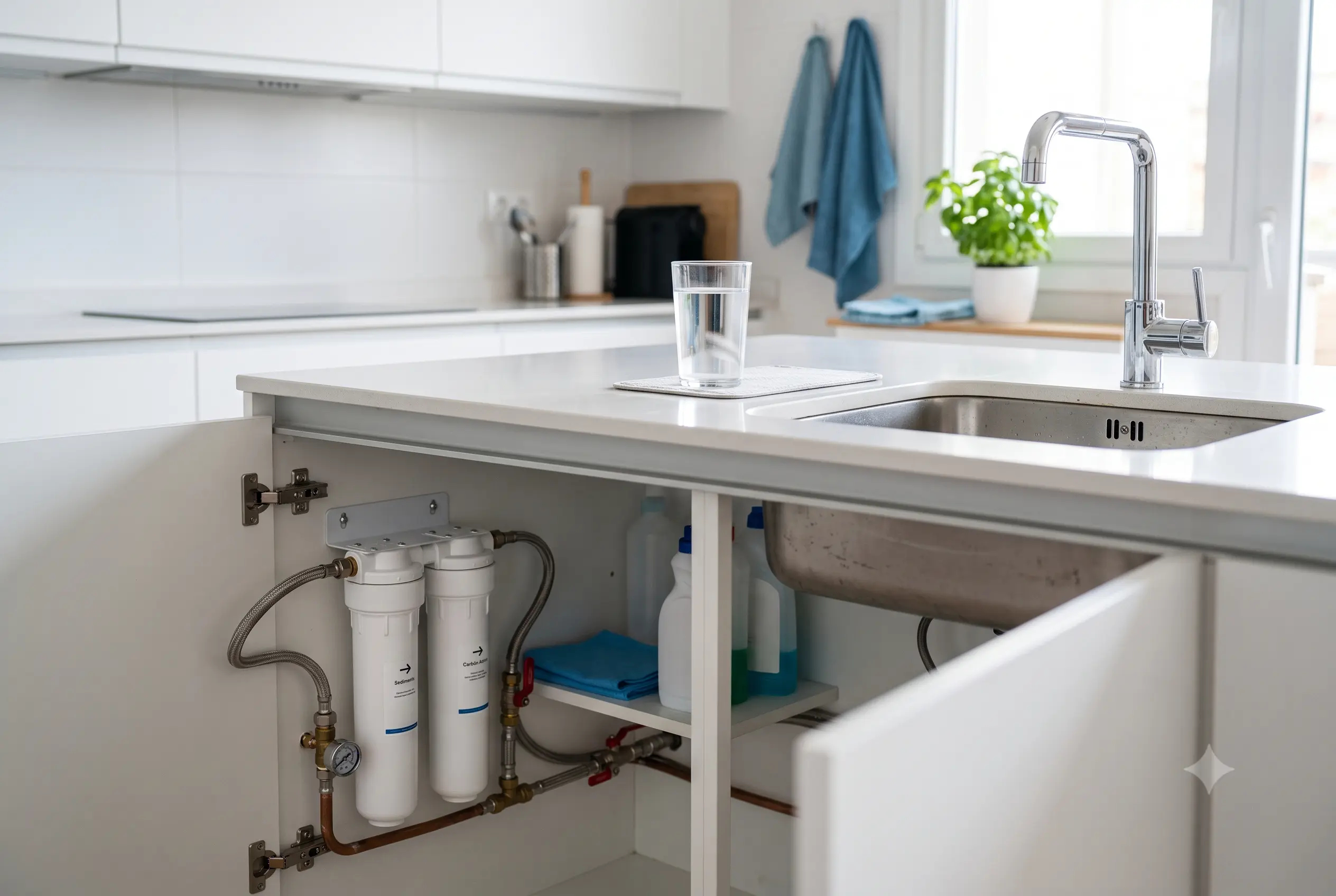 Filtro de agua bajo fregadero conectado al grifo de la cocina